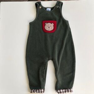 Vintage Bgosh by Osh Gosh Forest Green Kids Fleece Overalls with Bear Pocket 24m